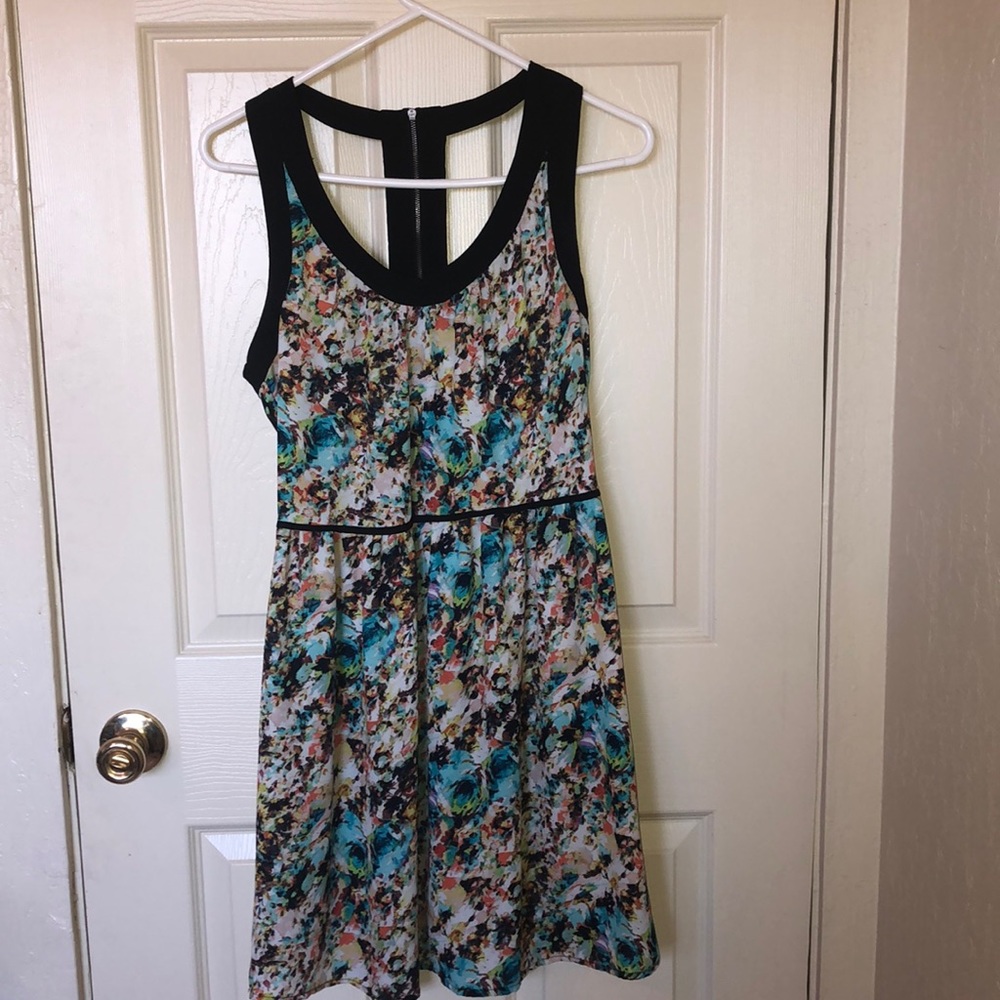 Love Stitch Floral Racerback  Fit & Flare Dress with Black Trim